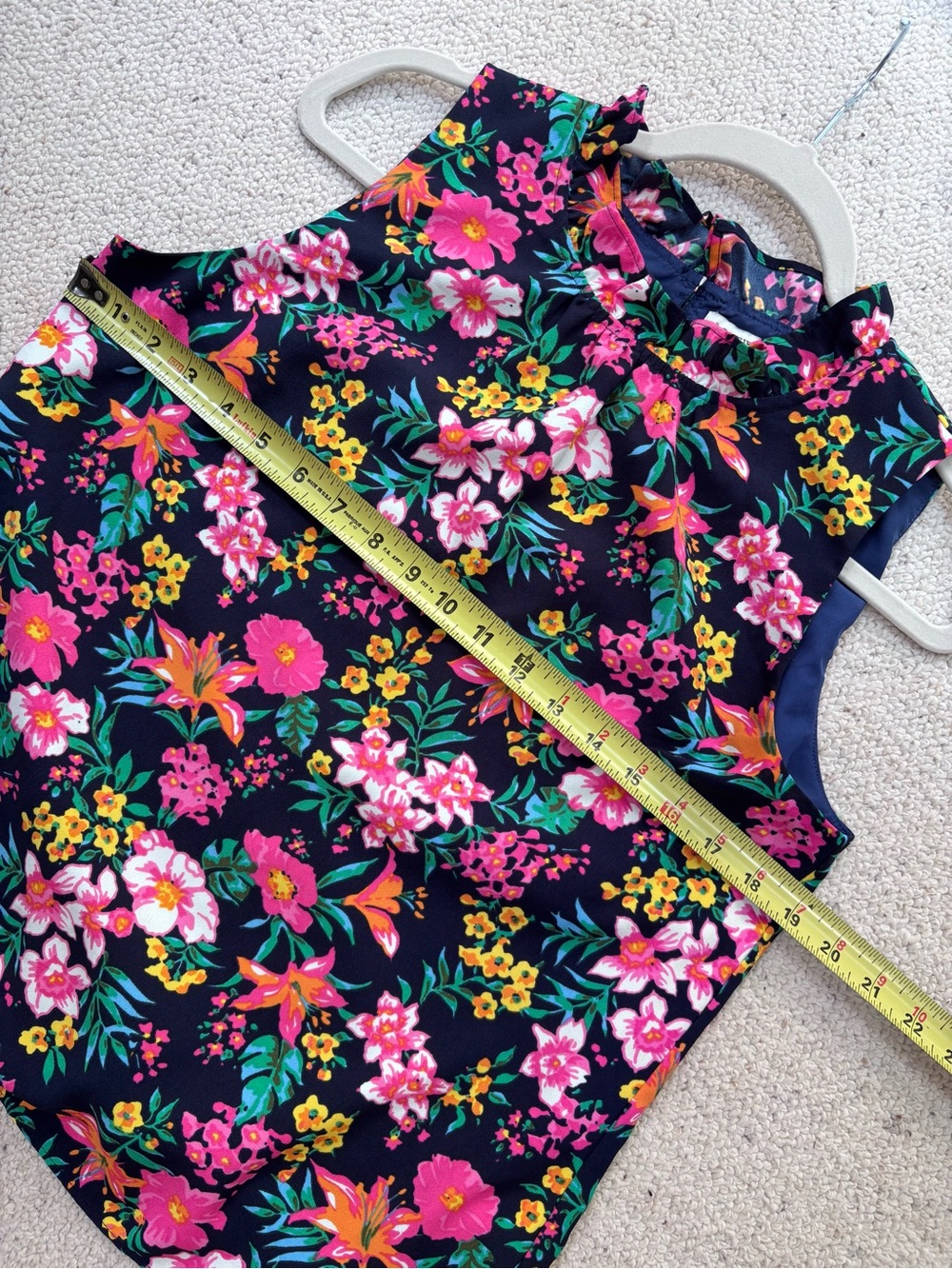 J. Crew Blue Floral Ruffle-Neck Sleeveless Top Size S - Picture 9 of 10